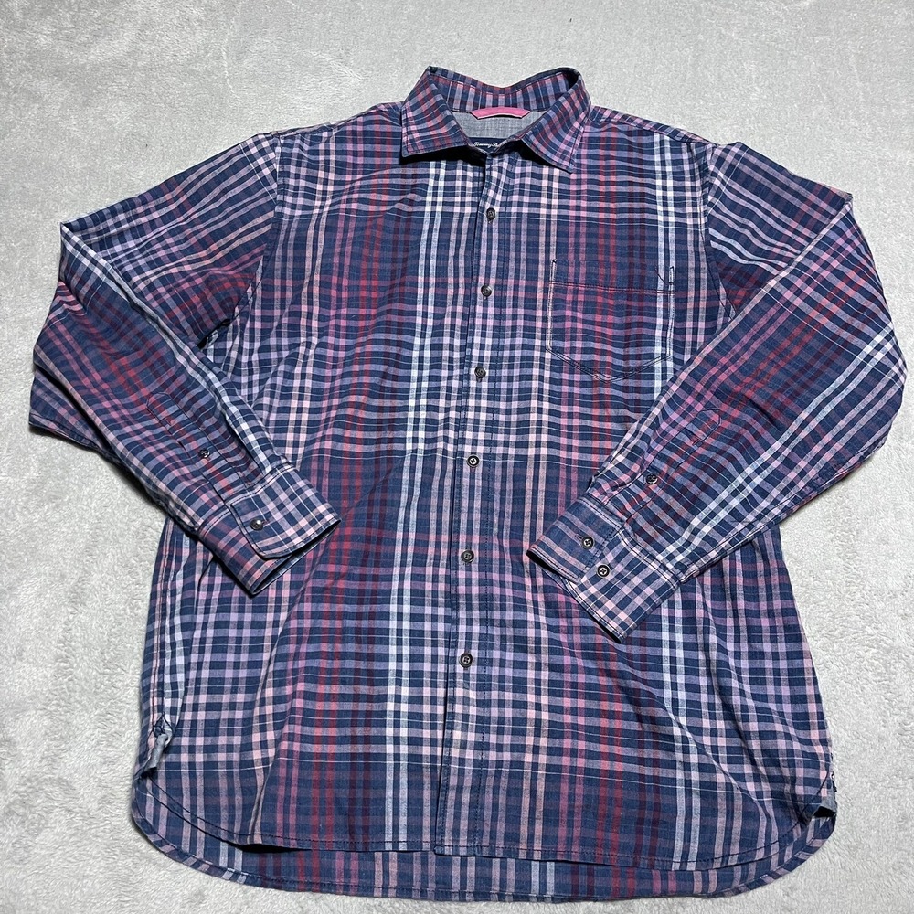 Tommy Bahama Shirt Mens Medium Plaid Button Up Long Sleeve Cotton Casual